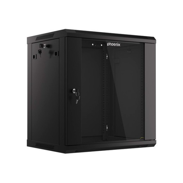 Armario rack phoenix 12u 600x450x640 auto - ensamblado 19″ hasta 60 kg negro