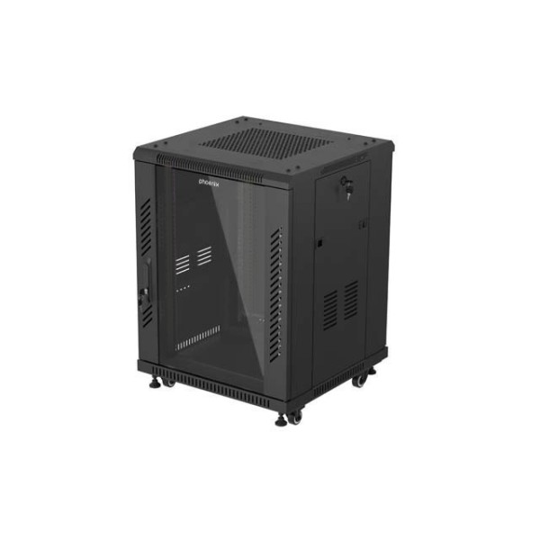 Armario rack phoenix 15u 600x600 de pie servidor 19″ hasta 1000 kg negro