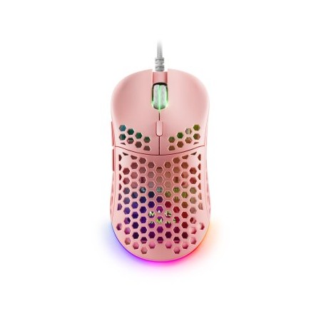MOUSE MARS GAMING RGB MM55P DISE¾O HIVE PINK 12800dpi A825PRO SWITCH HUANO SUPERFICIE PERFORADA ILUM