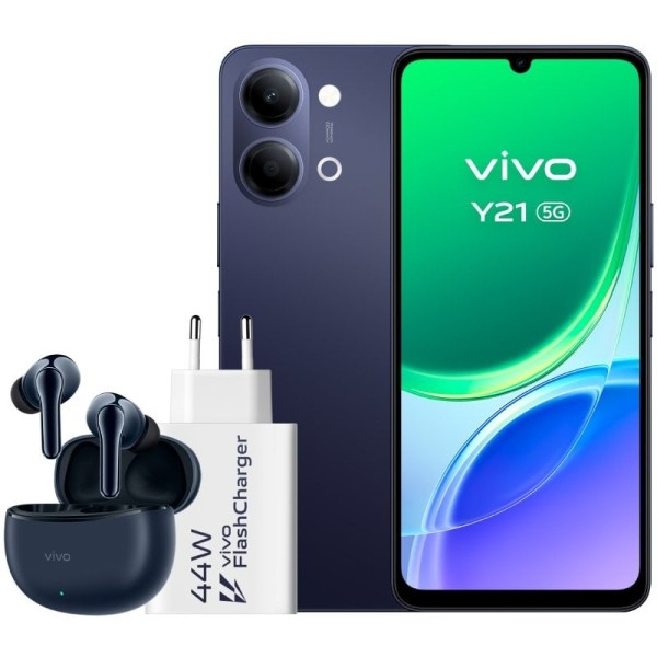 Smartphone Vivo Y21 4GB/ 256GB/ 6.74″/ 5G/ Negro/ Incluye Cargador + Auriculares