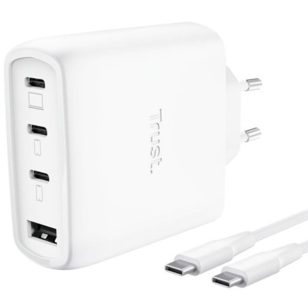 Cargador de Pared GaN Trust Maxo 65W 26068/ 3xUSB Tipo-C/ 1xUSB/ Incluye Cable USB Tipo-C/ 65W