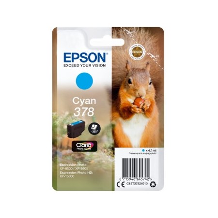 Cartucho tinta epson c13t37824010 singlepack cian 378 claria photo hd ink xp - 8500 ardilla