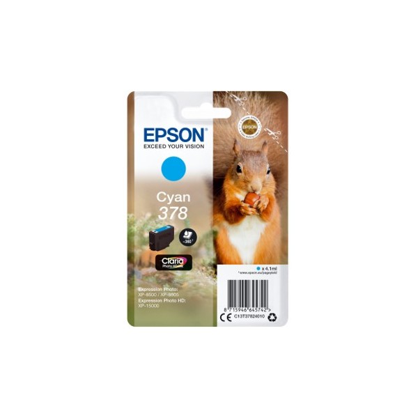Cartucho tinta epson c13t37824010 singlepack cian 378 claria photo hd ink xp - 8500 ardilla