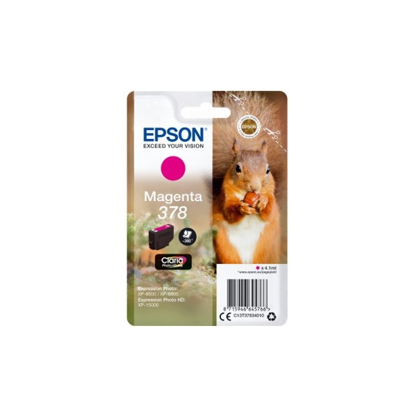 Cartucho tinta epson c13t37834010 singlepack magenta 378 claria photo hd ink xp - 8500 ardilla