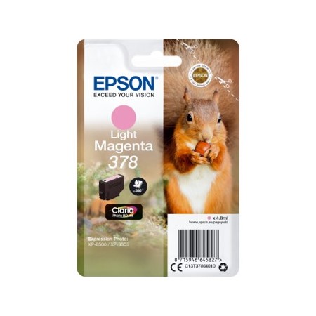 Cartucho tinta epson c13t37864010 singlepack light magenta 378 claria photo hd ink xp - 8500 ardilla