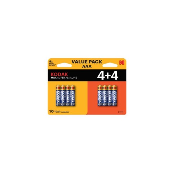 PILAS AAA KODAK MAX ALCALINA LR3 PACK 8 (4+4) UNIDADES 1150 mAh 1.5V (ecotasas incluidas)