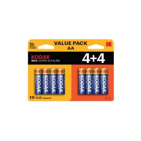 PILAS AA KODAK MAX ALCALINA LR6 PACK 8 (4+4) UNIDADES 2800 mAh 1.5V (ecotasas incluidas)
