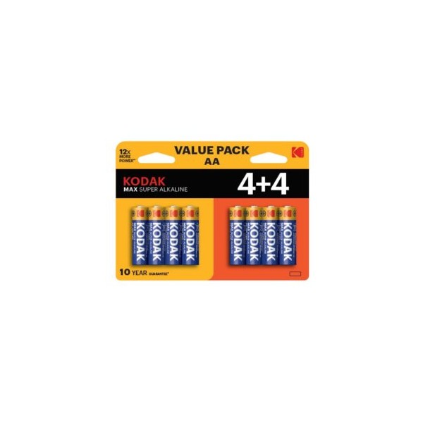 PILAS AA KODAK MAX ALCALINA LR6 PACK 8 (4+4) UNIDADES 2800 mAh 1.5V (ecotasas incluidas)
