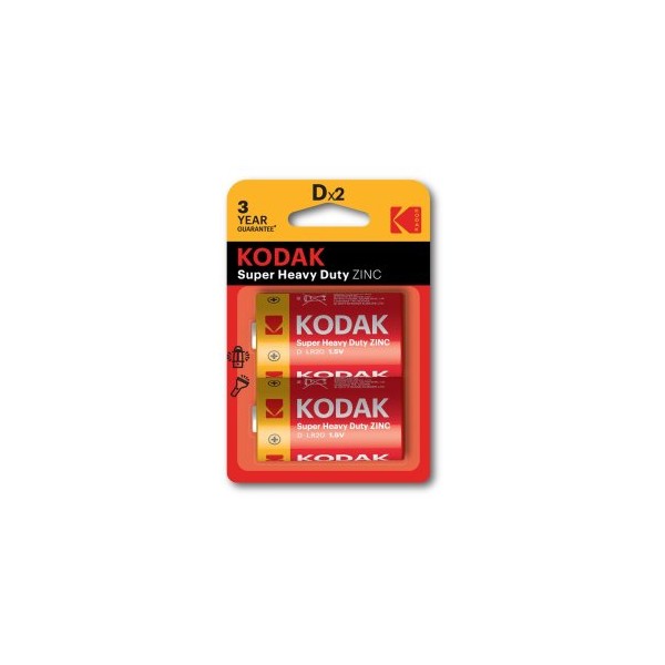PILAS LR20 D KODAK EXTRA HEAVY DUTY ZINC PACK 2 UNIDADES 6000 mAh 1.5V (ecotasas incluidas)