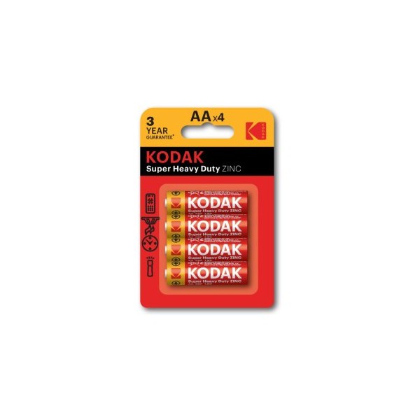 PILAS AA KODAK EXTRA HEAVY DUTY ZINC LR6 PACK 4 UNIDADES 1050 mAh 1.5V (ecotasas incluidas)
