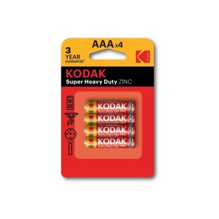 PILAS AAA KODAK EXTRA HEAVY DUTY ZINC LR3 PACK 4 UNIDADES 450 mAh 1.5V (ecotasas incluidas)