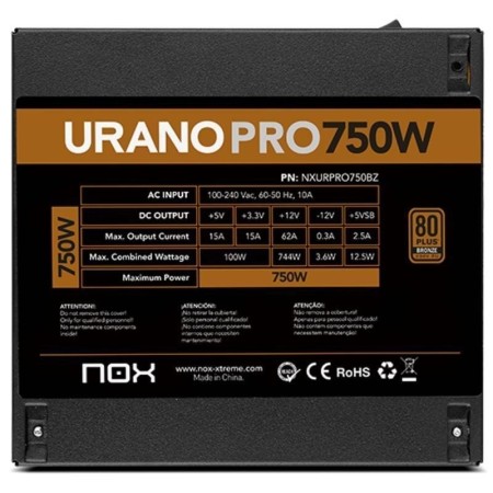 Fuente de Alimentación Nox Hummer Urano Pro/ 750W/ Ventilador 12cm/ 80 Plus Bronze