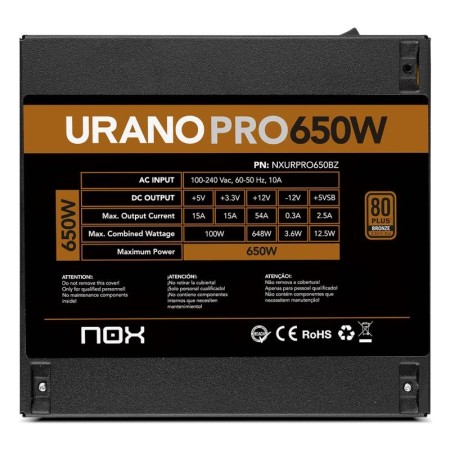 Fuente de Alimentación Nox Hummer Urano Pro/ 650W/ Ventilador 12cm/ 80 Plus Bronze