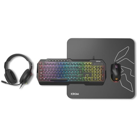 Pack Gaming Krom Kenta/ Teclado RGB + Ratón + Alfombrilla + Auriculares
