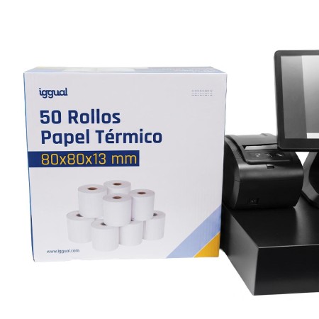 iggual Caja 50 rollos papel térmico sin BPA 80x80