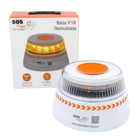 Luz baliza de emergencia para coche SOS Flash V16 Connected IoT BAL/2/ Homologada/ Base Imantada/ Geolocalizable/ Funciona a Pil