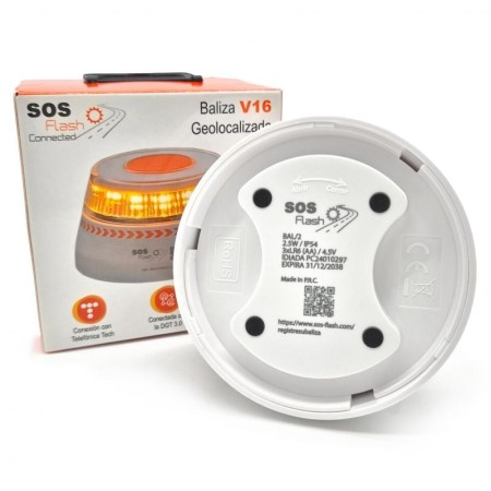 Luz baliza de emergencia para coche SOS Flash V16 Connected IoT BAL/2/ Homologada/ Base Imantada/ Geolocalizable/ Funciona a Pil