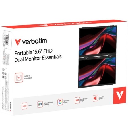 Monitor Portátil Táctil Verbatim Duo Essentials 15.6″ + 15.6″/ Full HD/ Multimedia/ Negro