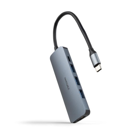 Hub nanocable usb - c 5 en 1 conversor usb - c 3.1 a 3xusb - a 3.0  usb - c pd  hdmi aluminio gris 18 cm
