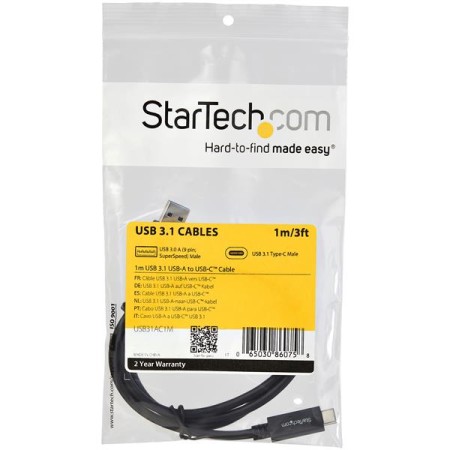 Cable usb tipo c a usb tipo a startech 1m - macho - macho - negro