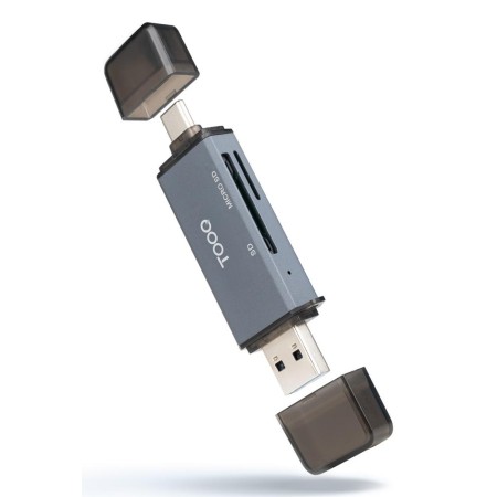 Lector de tarjetas tooq sd  tf - con entradas usb - c 3.0  usb a - gris