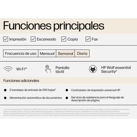 Multifuncion inyeccion hp officejet pro 9125e color fax - a4 - 22ppm - usb - red - wifi - duplex todas las funciones