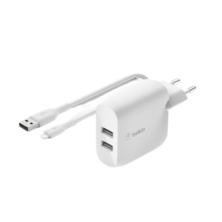 Cargador belkin wcd001vf1mwh 24w 2x usb tpo a  cable lightning a usb tipo a 1m