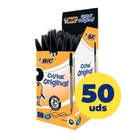 Caja de Bolígrafos de Tinta de Aceite Bic Cristal Original 8373639/ 50 unidades/ Negros