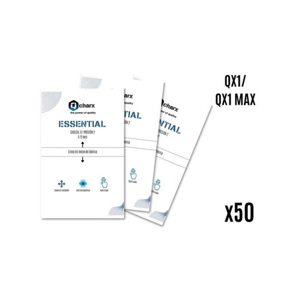 Laminas de proteccion frontales qcharx hidrogel essential hd para qx1 50 unidades