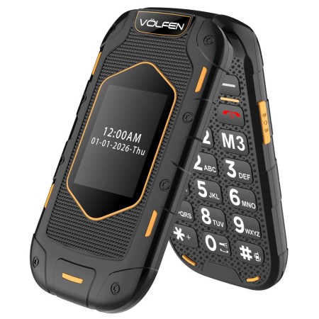 Telefono movil volfen ranger tipo concha negro - amarillo base de carga