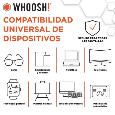 Kit Toallitas Whoosh WSH006 para Limpieza de Pantallas/ Pack de 70 unidades + Paño Microfibra