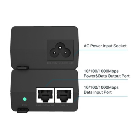 Inyector PoE+ TP-Link POE160S/ 802.3af/at/ 2 Puertos RJ45