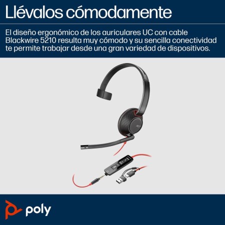 Auricular poly blackwire 5210 usb tipo c negro
