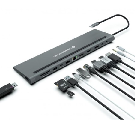 Docking station conceptronic usb tipo c donn17g 2 x hdmi - 1 x dp - 2 x usb 3.0 - 1 x usb 2.0 - 1 x rj45 - 1 x aux - lector sd -