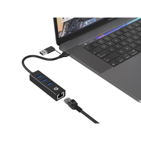 Adaptador conceptronic usb a gigabit ethernet rj45 - con hub usb 3.0 - 3 puertos - adaptador usb - c