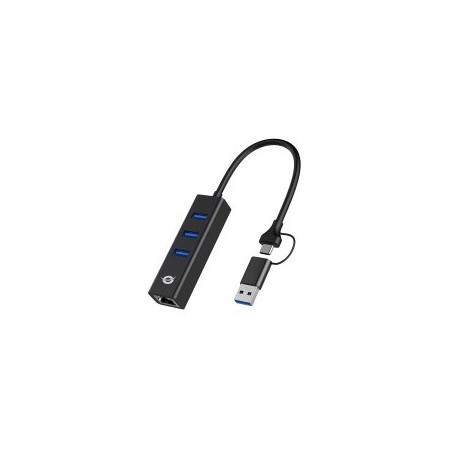 Adaptador conceptronic usb a gigabit ethernet rj45 - con hub usb 3.0 - 3 puertos - adaptador usb - c