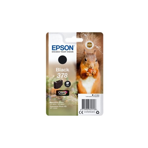 Cartucho tinta epson c13t37814010 singlepack negro 378 claria photo hd ink xp - 8500 ardilla
