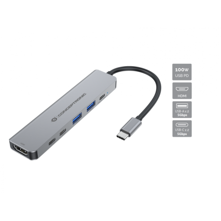 Docking usb - c conceptronic donn33g 1xhdmi 1xusb - c pd 100w 2xusb - a 3.0 2xusb - c