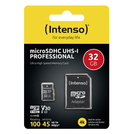 Tarjeta memoria micro sd intenso 32gb profesional v30 + adaptador sd