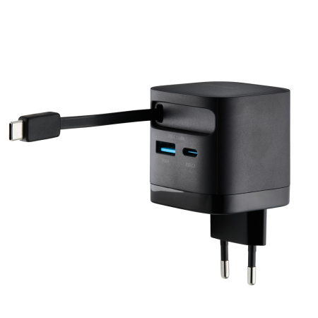Cargador de pared intenso 65w gan w65acic retractil negro