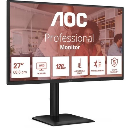 Monitor Profesional AOC Q27E4U 27″/ QHD/ Multimedia/ Regulable en altura/ Negro