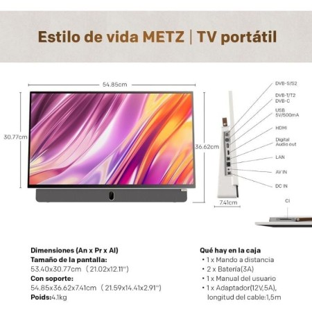 Televisor Portable Metz 24MPE7000Z 24″/ Full HD/ Smart TV/ WiFi