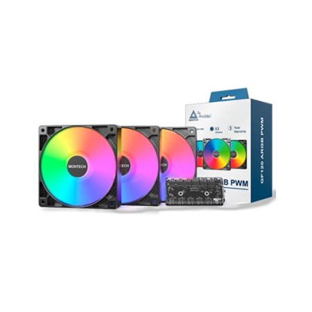VENTILADOR 120X120 MONTECH GF120 PWM BLACK PACK 3 + HUB