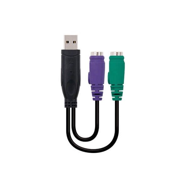 Adaptador usb a 2 x ps - 2 nanocable 15cm -  macho - hembra -  negro