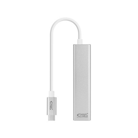 Cable usb tipo c 3.0 a gigabit ethernet  3 x usb 3.0 nanocable 15cm -  macho - hembra -  plata