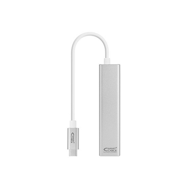 Cable usb tipo c 3.0 a gigabit ethernet  3 x usb 3.0 nanocable 15cm -  macho - hembra -  plata