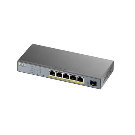 Switch 6 puertos zyxel gs1350 - 6hp - eu0101f 5 puertos gigabit ethernet  1 puerto sfp