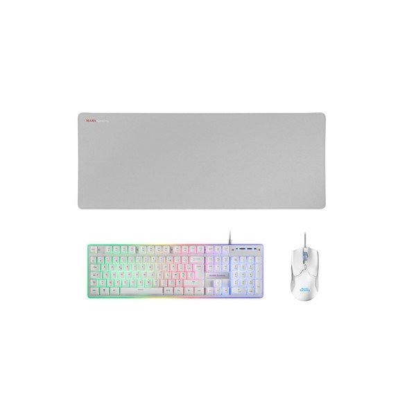 Kit teclado  raton mars gaming mcpxwfr rgb blanco  alfombrilla frances