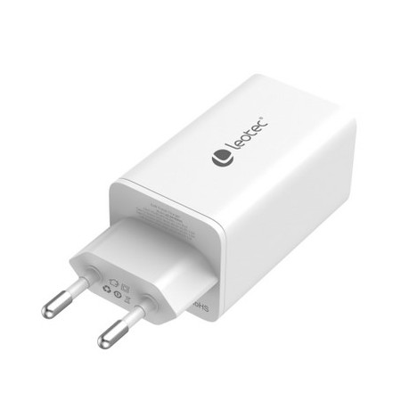 Cargador de pared leotec 65w carga rapida 2 usb tipo - c pd 1 usb - a blanco