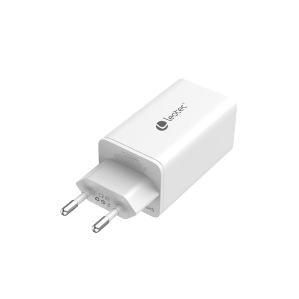 Cargador de pared leotec 65w carga rapida 2 usb tipo - c pd 1 usb - a blanco